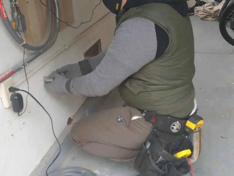 Electrician performing outlet wiring in a Homosassa Springs garage